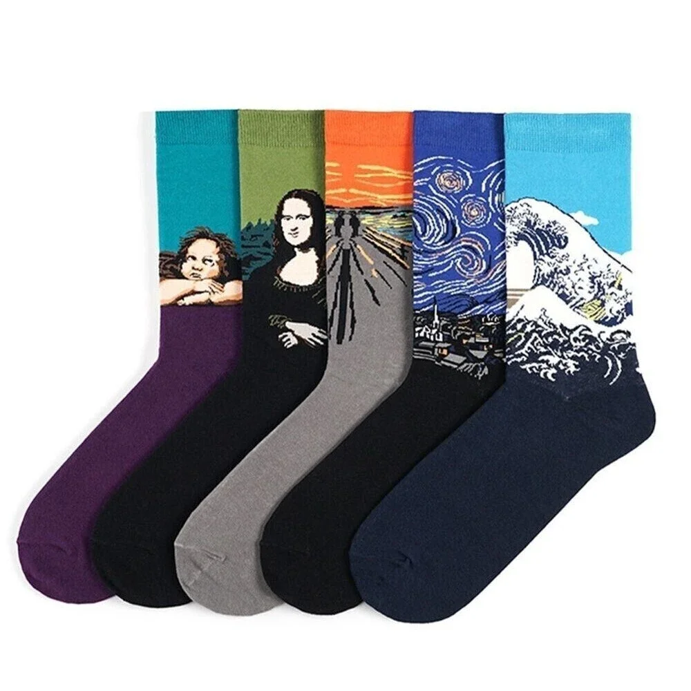 Lot of 5 New Fashion Boutique Unisex Retro Oil Painting Art Crew Socks Men Women
